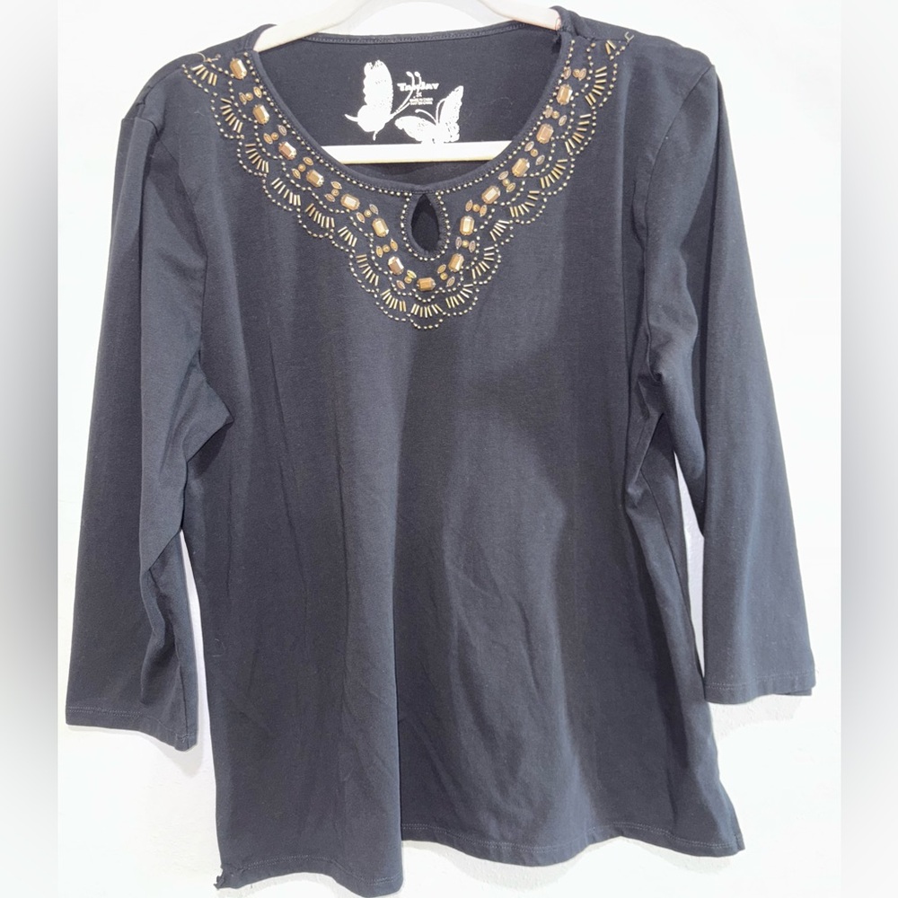 TanJay Black Top with Gold Embellishments